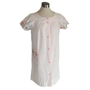 Vintage Handmade Pale Pink Embroidered Housedress Cap Sleeve